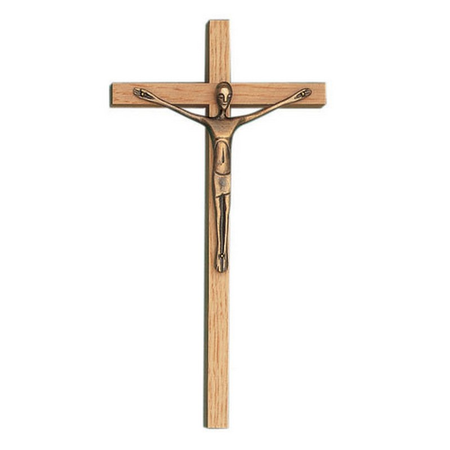 KRUIS - met Christusfiguur in brons - 20x10 cm - hout - om te hangen            