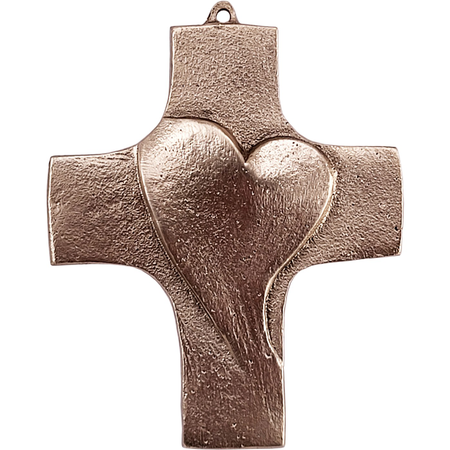 Kruis - brons - 9x7,3 cm - hart - om te hangen                                  