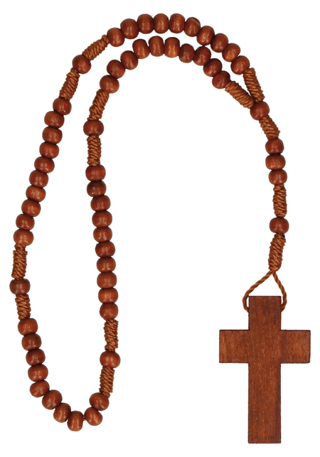 Paternoster - houten parels - 22 cm - geknoopt - met houten kruisje             